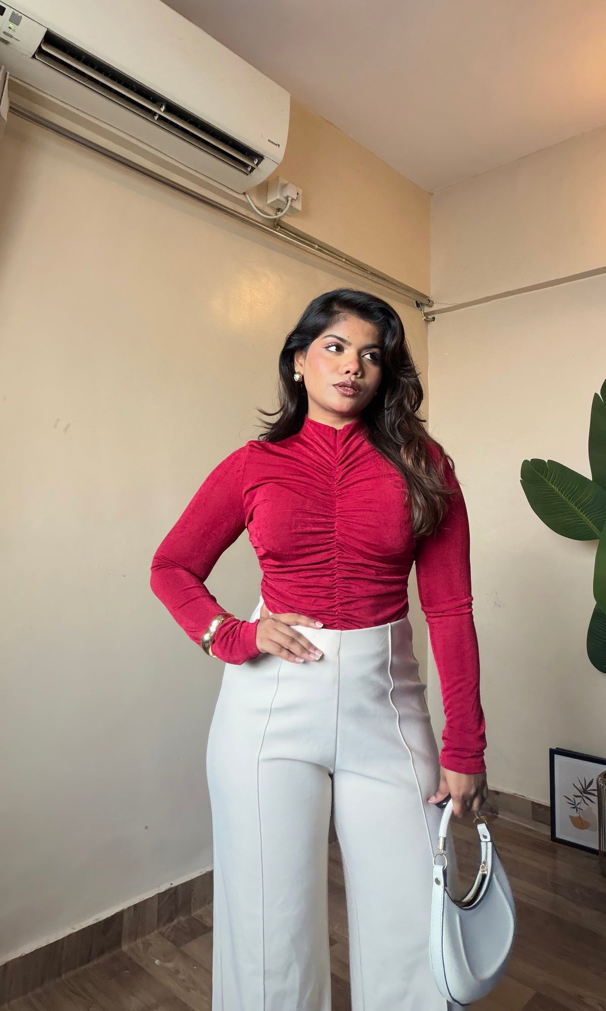 Ruched High-Neck Fitted Top