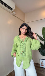 Cotton Mulmul Ruffle Detailing Top