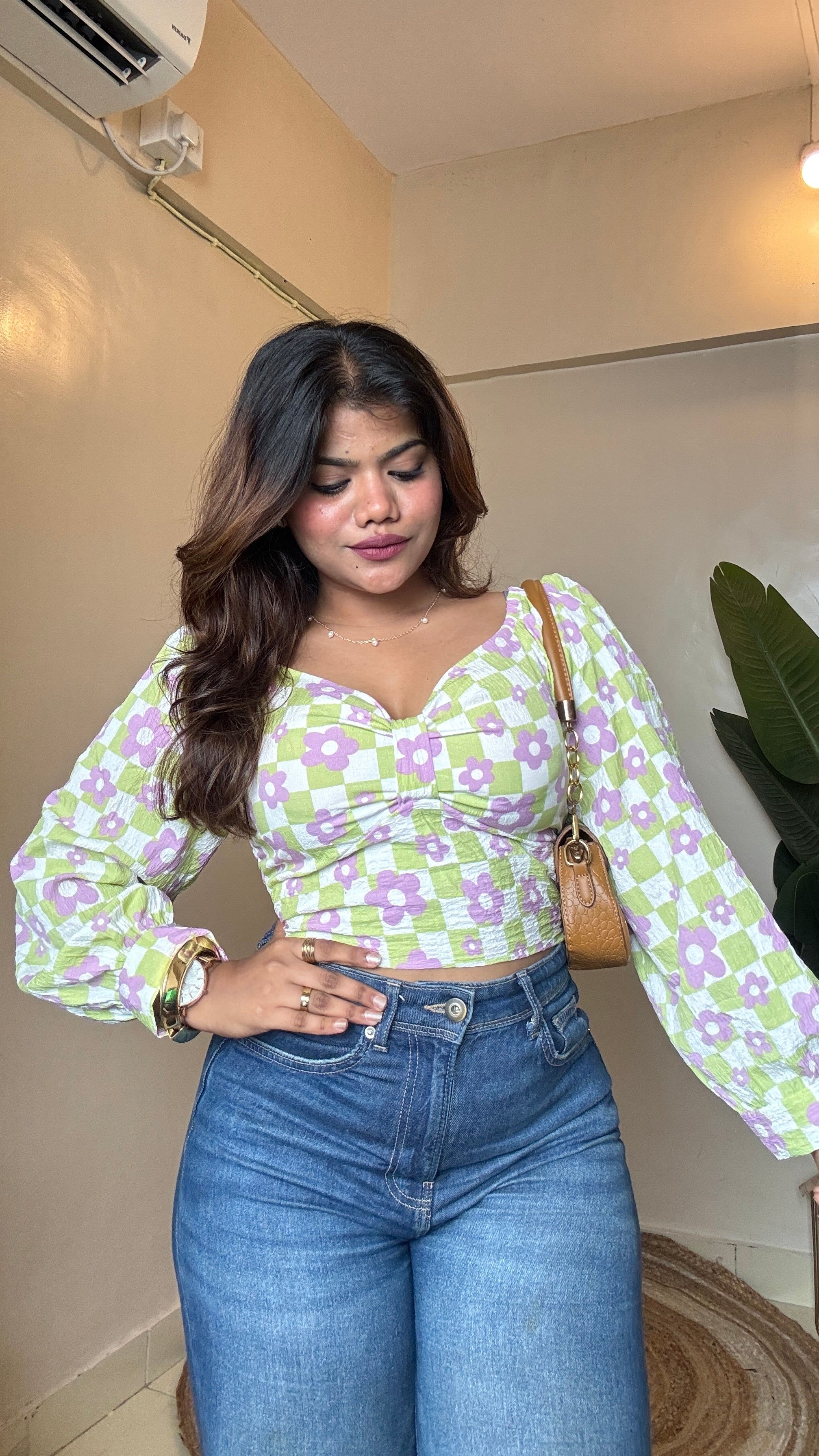 Block Printed Puffy Sleeve Top