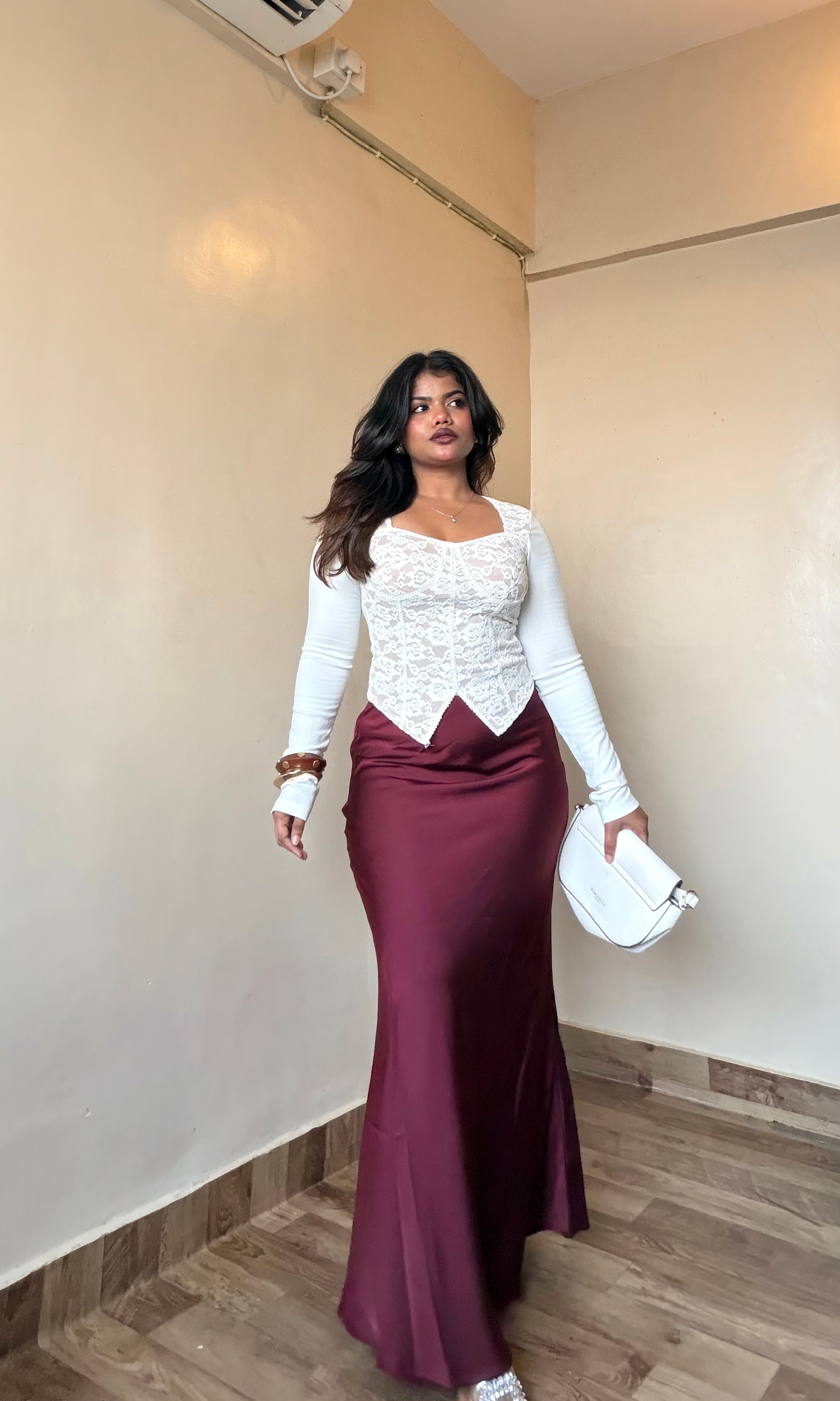 Premium Wine Satin Skirt