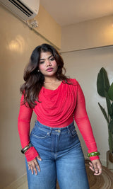 Bestseller Rhinestones Fall Neck Mesh Top