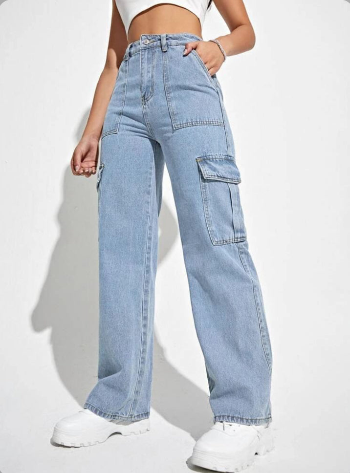 Highwaist Light Blue Cargo Denim