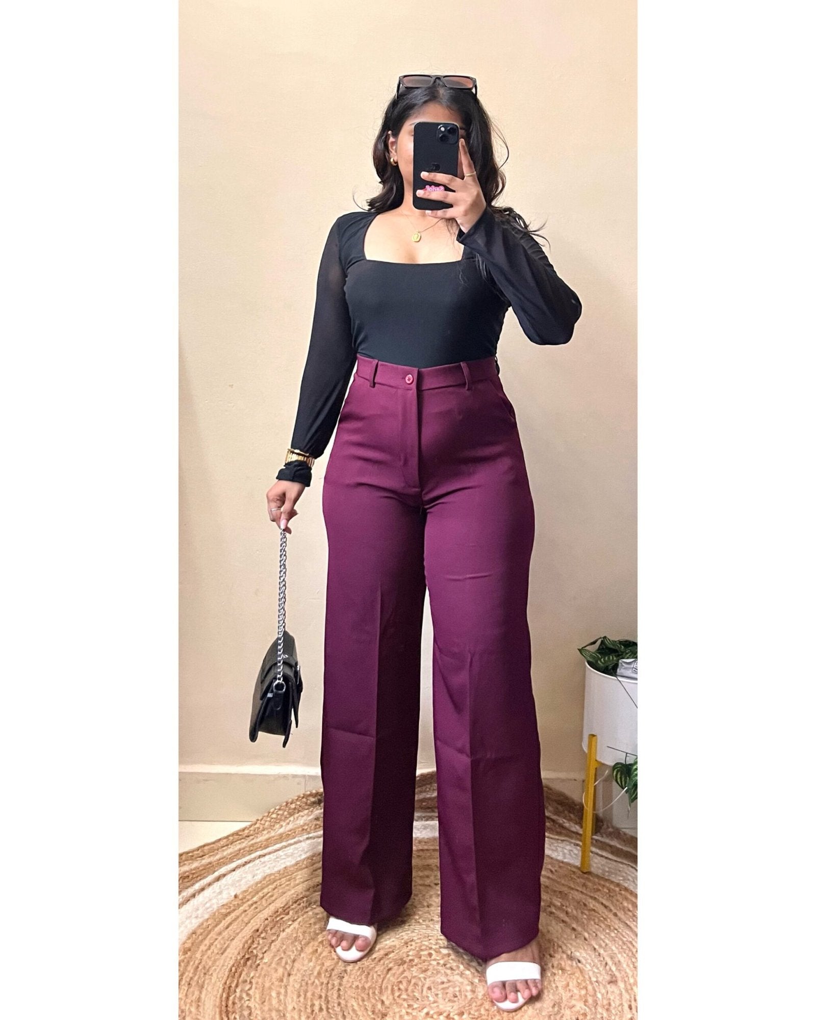 Korean Wine Colour High Waist Trouser