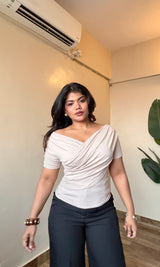 Overlapped Wrap Half Sleeve Top #9935