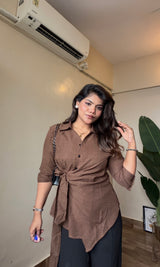Linen Wrap Sculpted Tie-UP Shirt