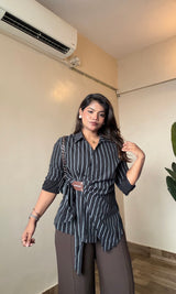 Striped Tie-Up Wrap Shirt