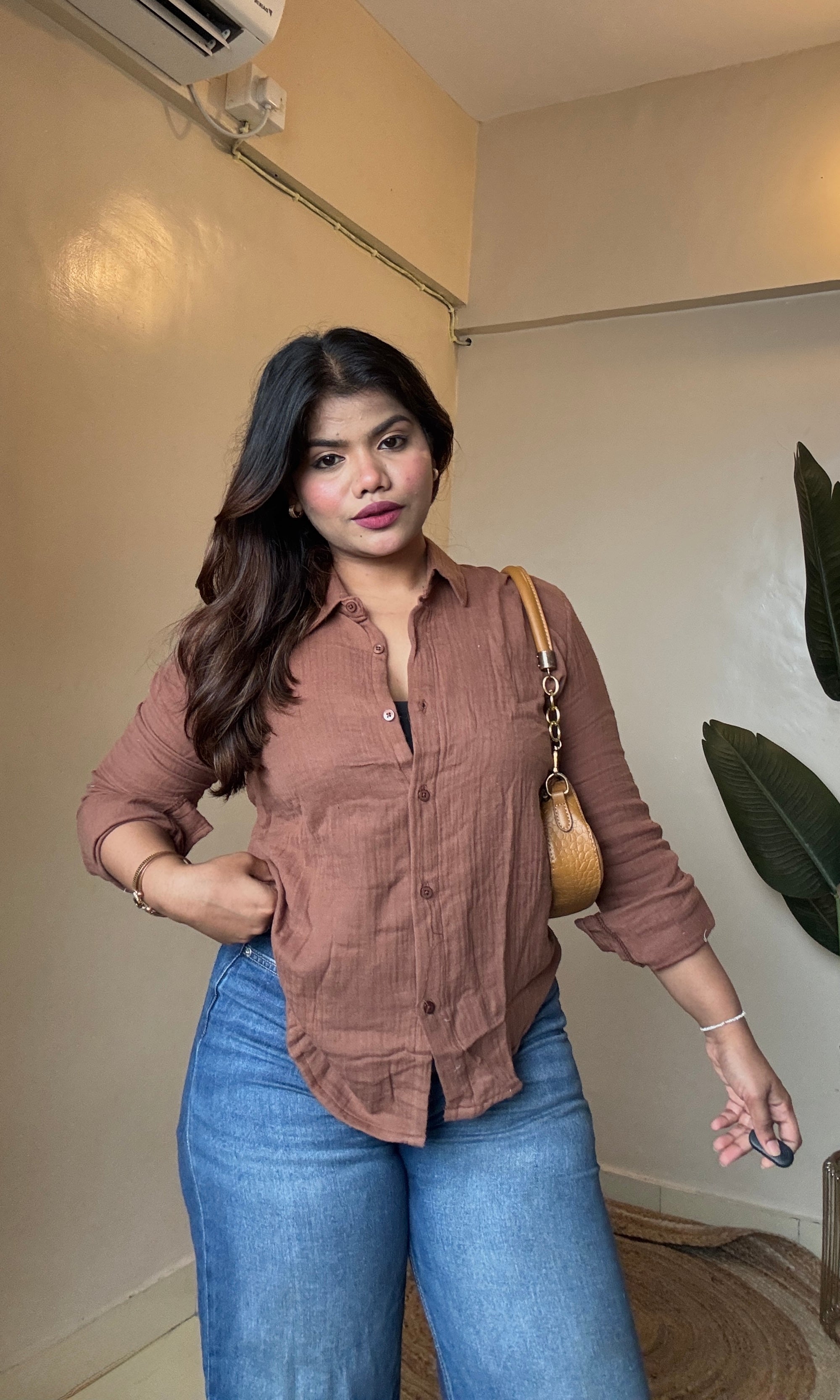 Brown Cotton Mulmul Shirt