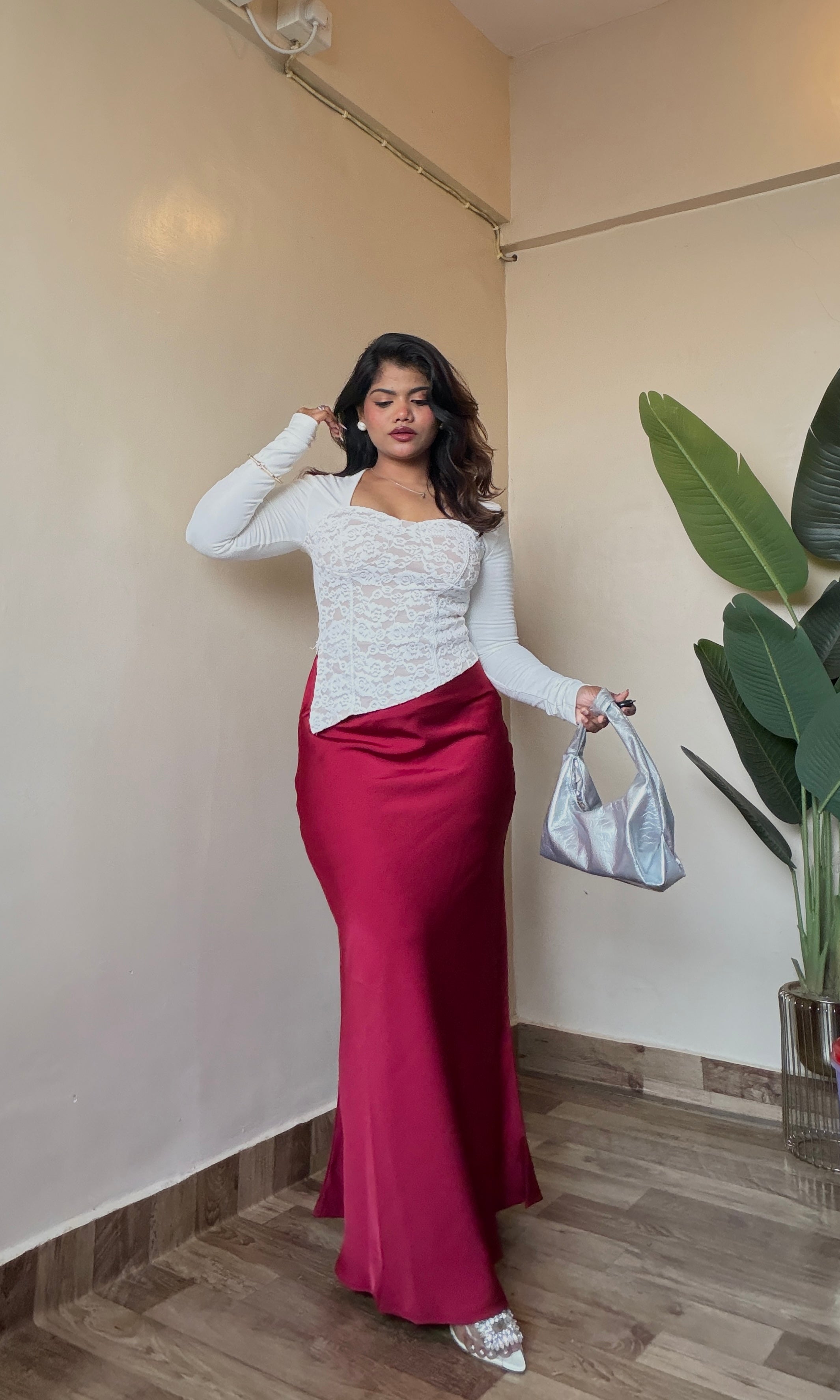 Premium Red Wine Satin Skirt