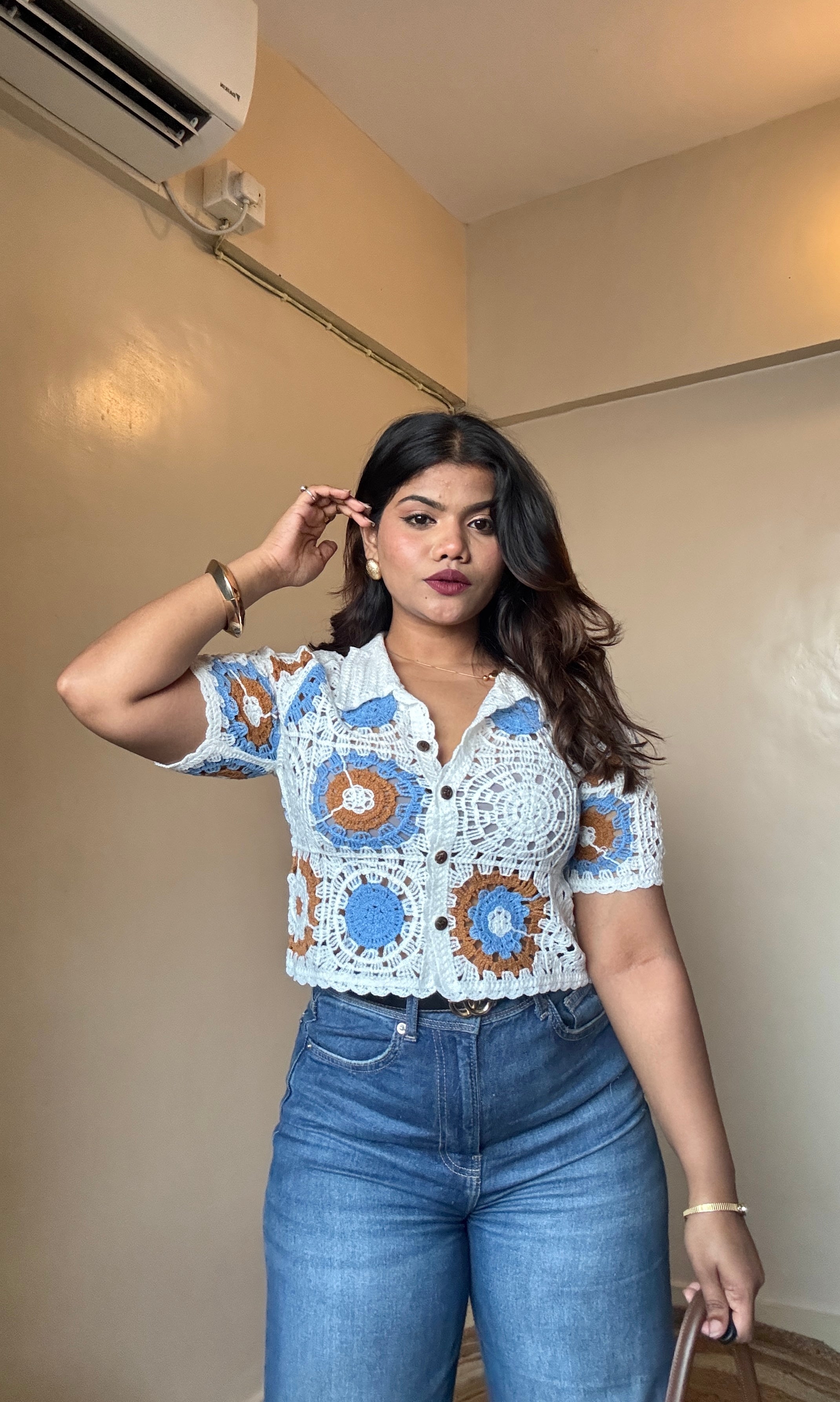 White Boho Crochet Shirt