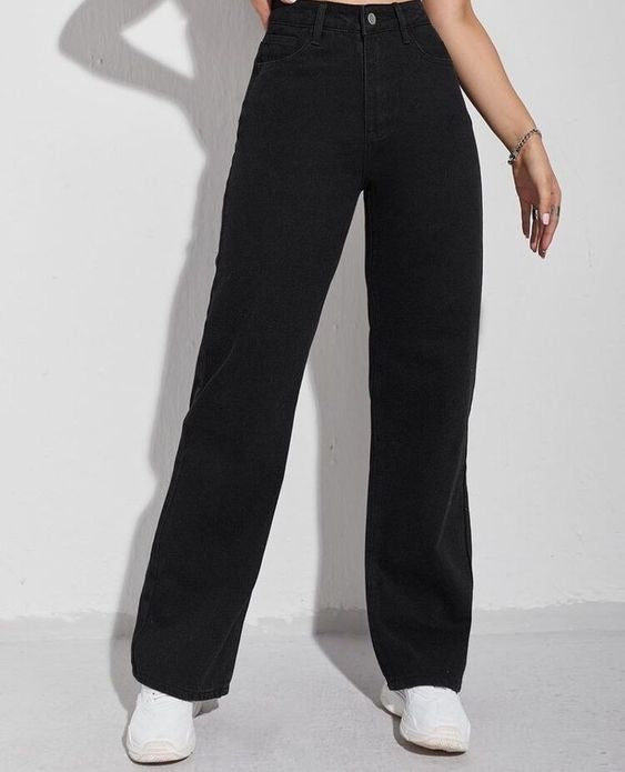 Black High-Waist Wide Leg Denim