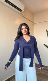 Cowl Neck-Ribbon Full Sleeve Top #9920