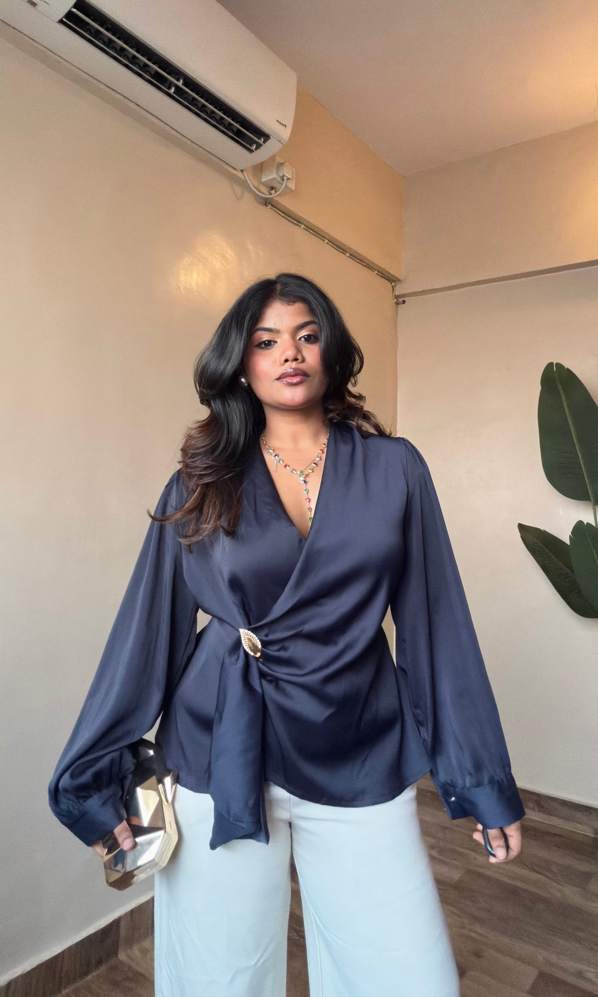 Premium Drape Golden Broch Detailing Top