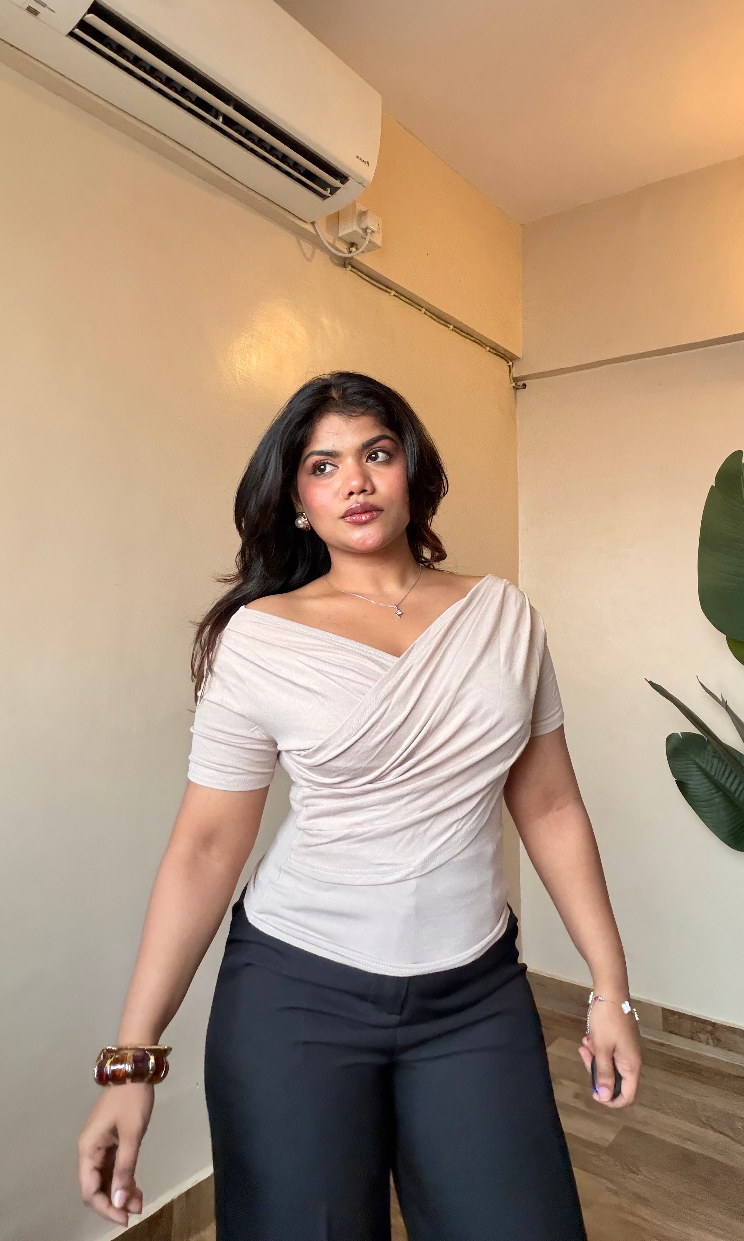 Overlapped Wrap Half Sleeve Top #9935