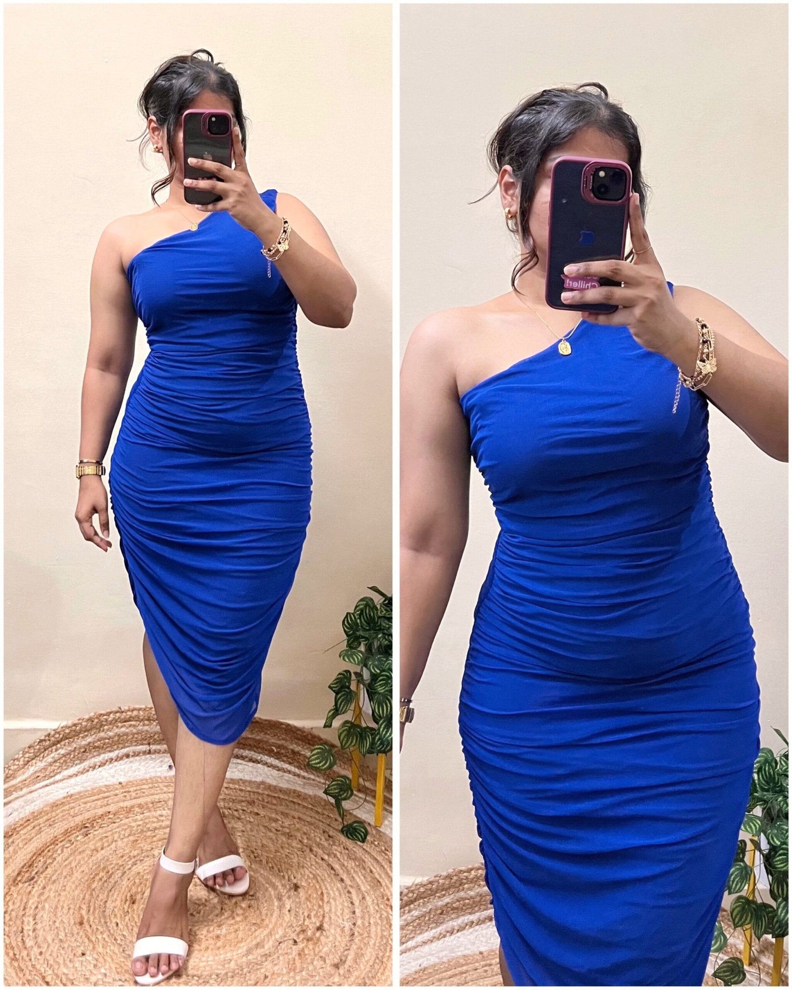 Blue One Shoulder Asymmetrical Mesh Bodycon Dress