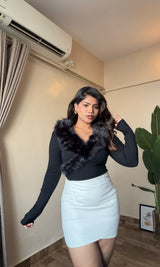 Faux Furry Trim Fitted Top