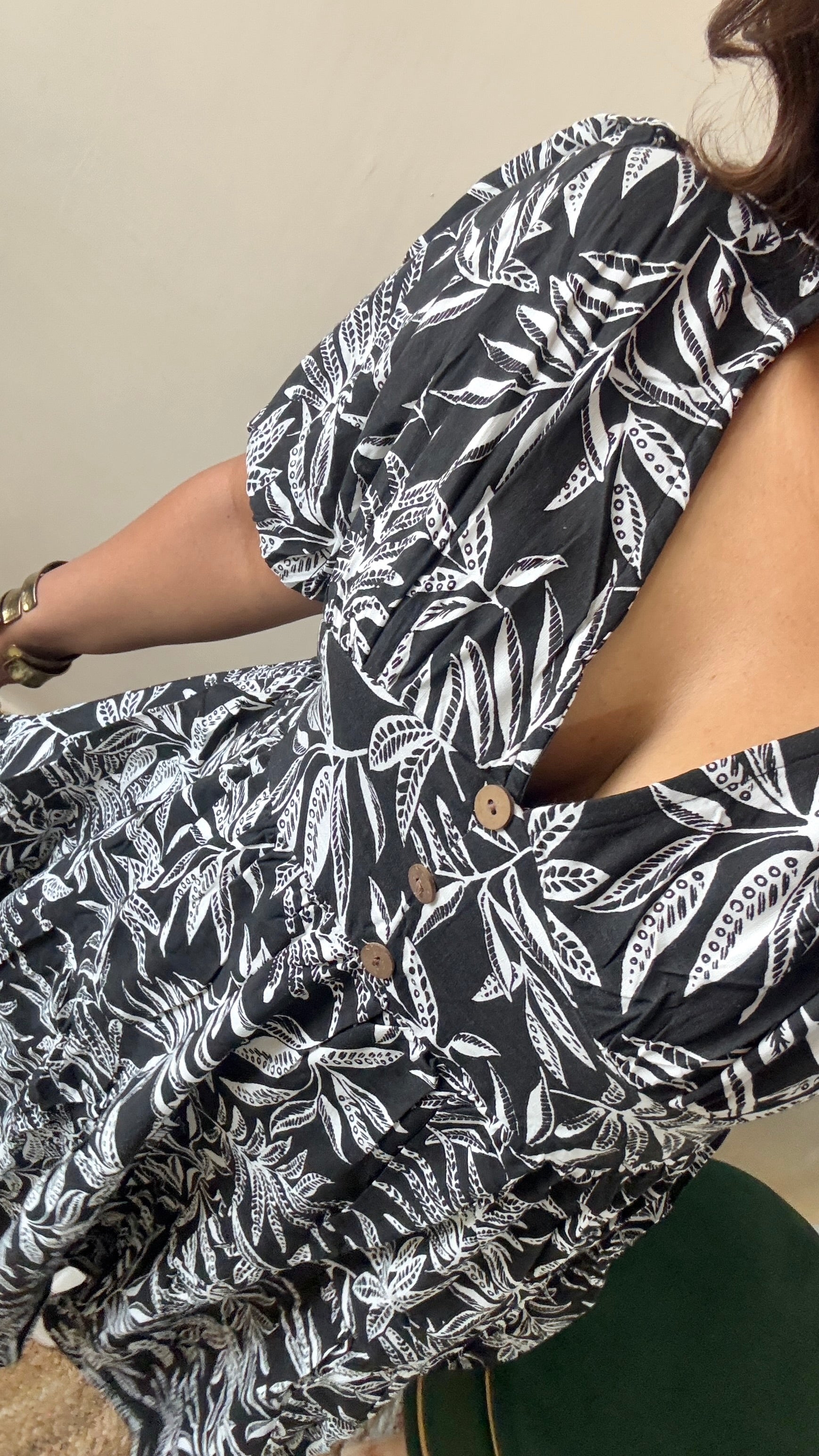 Black Floral Printed Puffy Sleeves Dress