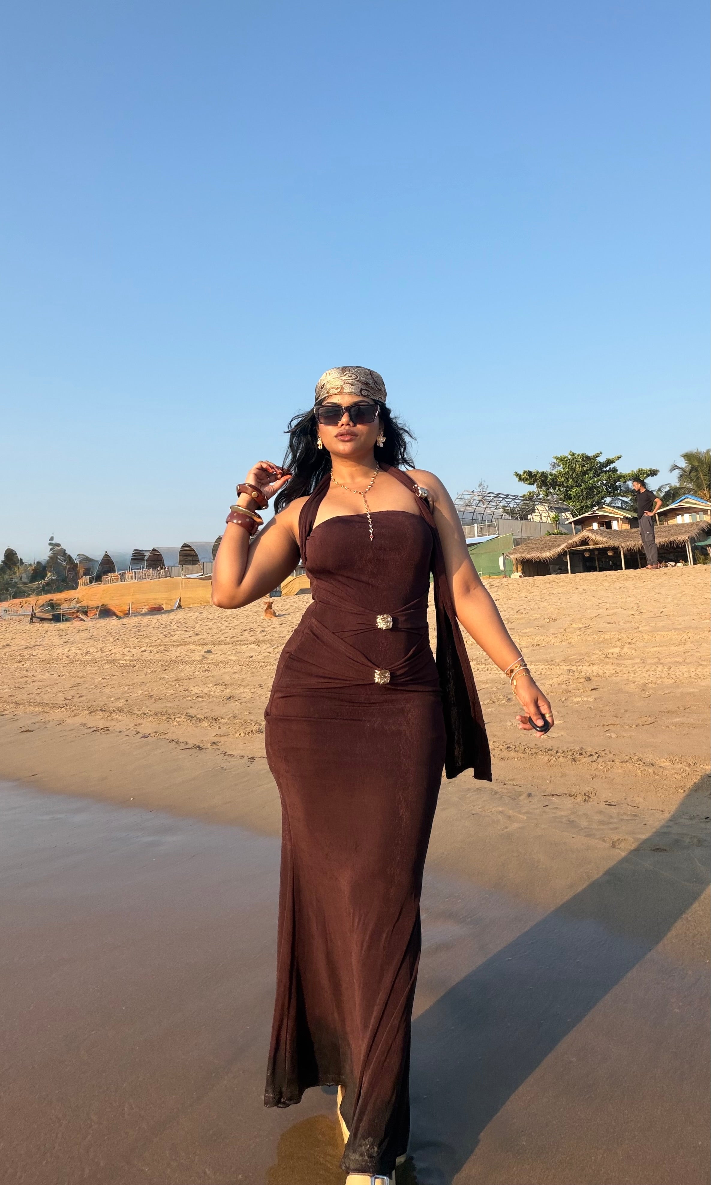 Premium Metallic-Brochure Halter Neck Bodycon Dress