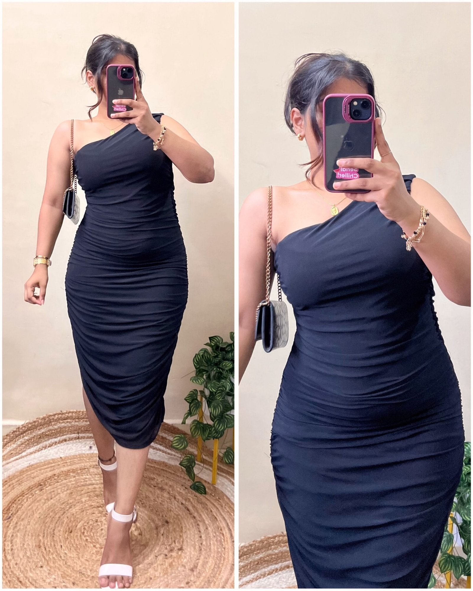 Black One Shoulder Mesh Bodycon Dress