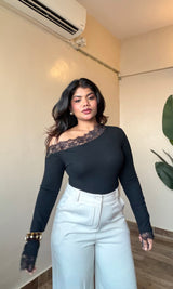 Lacy Asymmetric Off-Shoulder Top