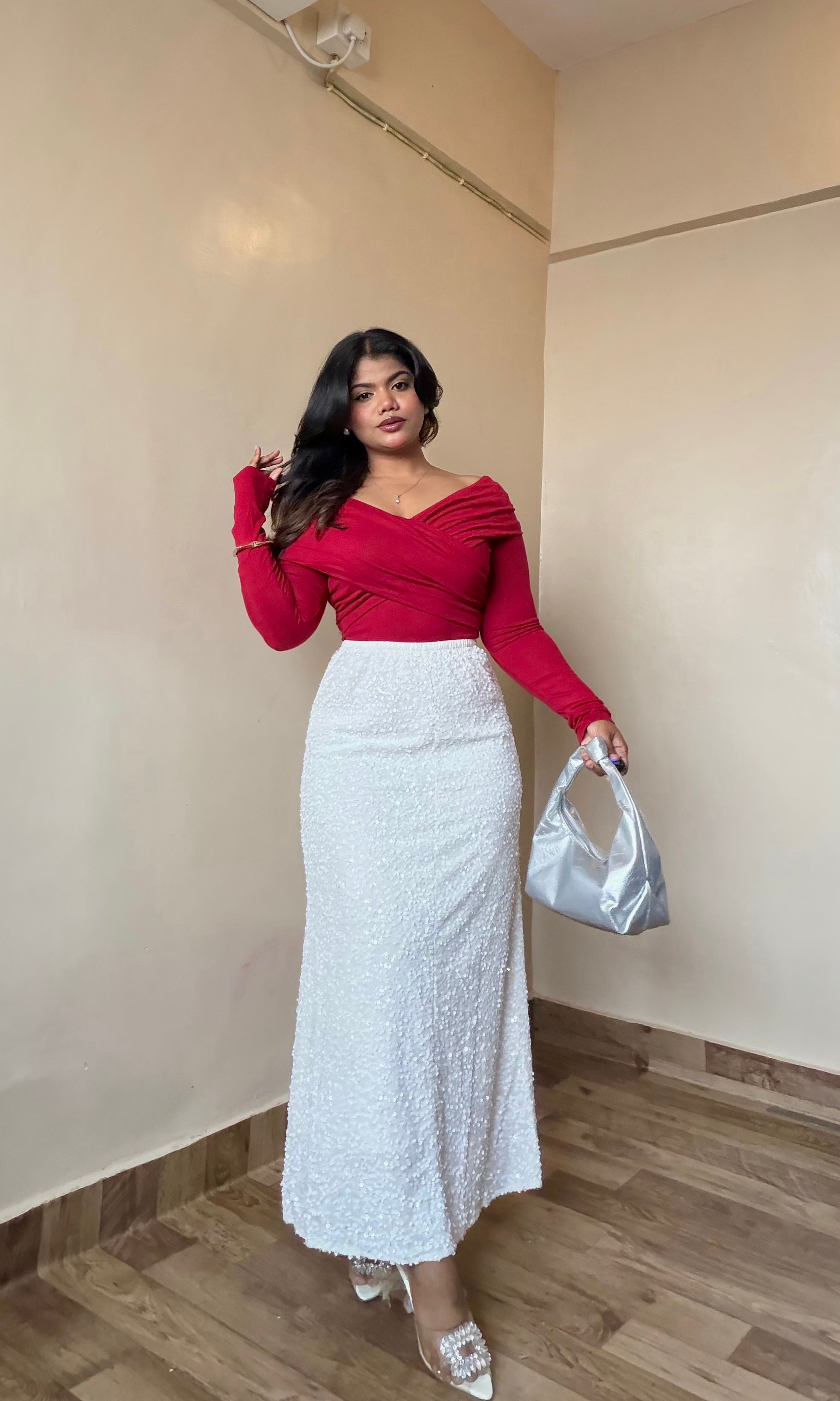 Pearl White Sequin Bodycon Skirt