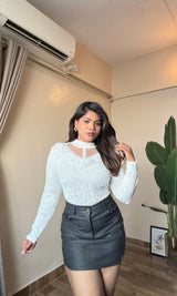 Ruffle Mesh Work Velvet Top