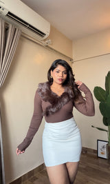 Faux Furry Trim Fitted Top