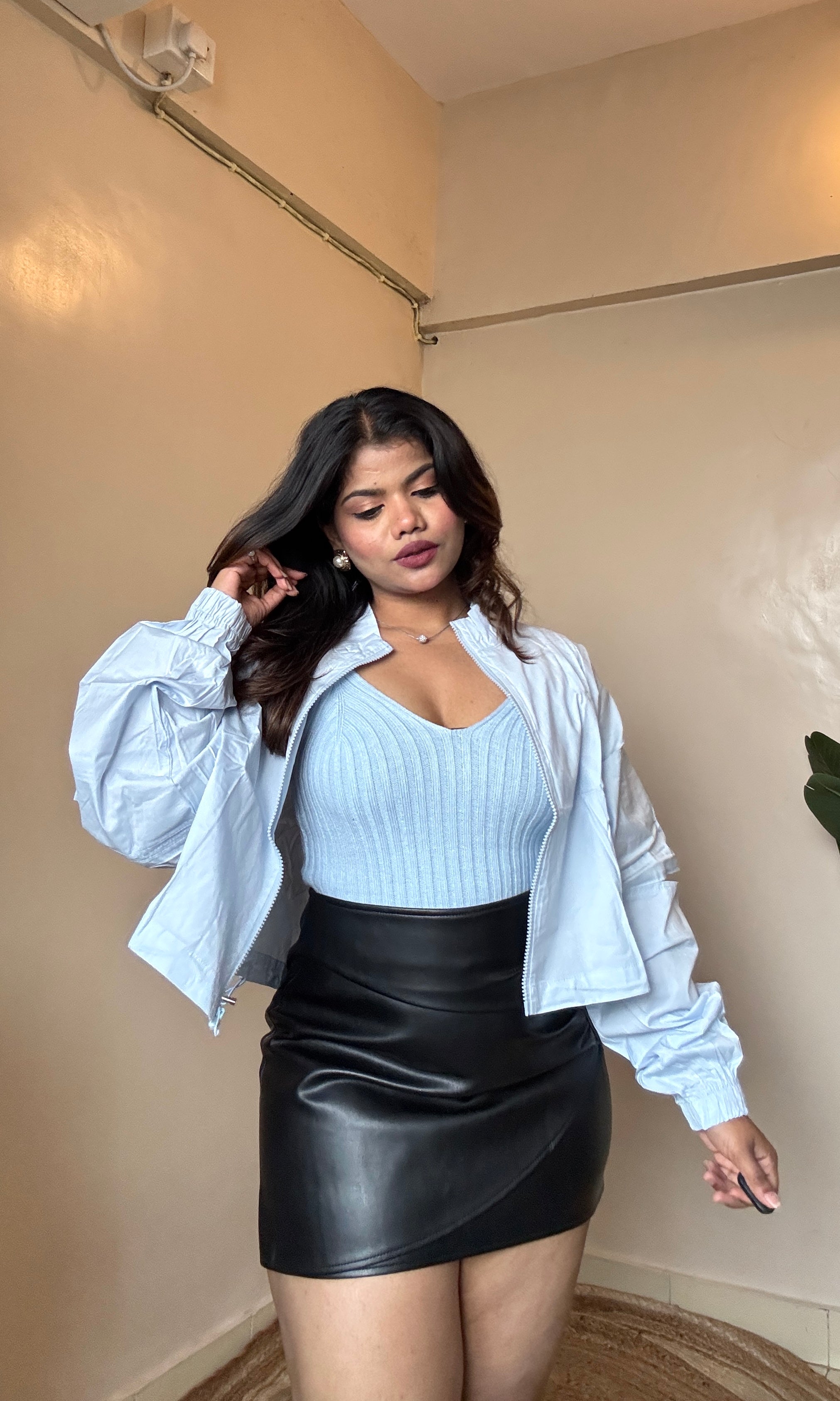 Zipper Jacket With Knit Top