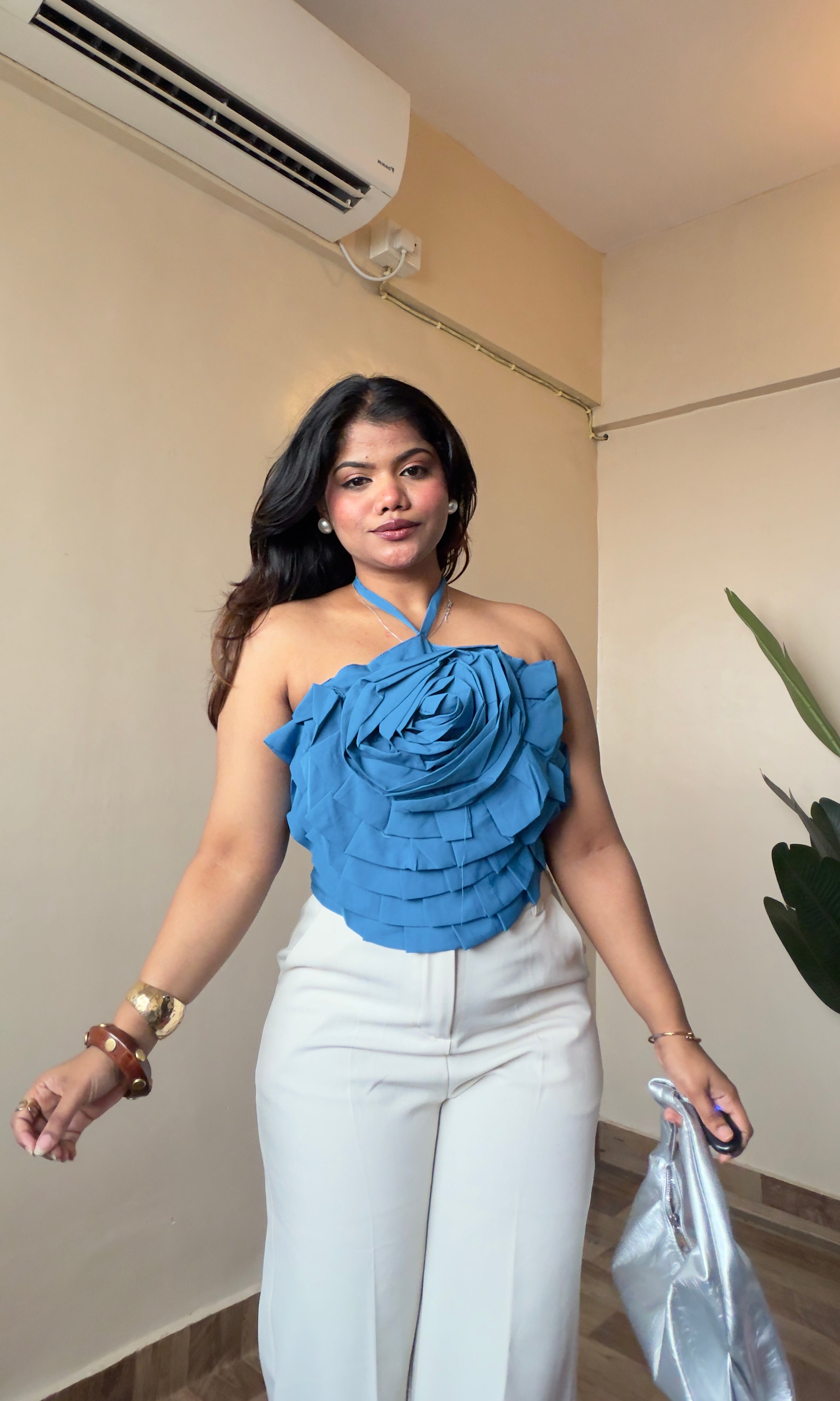 Rose Patterned Halter Neck Top