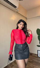Ruched Stonework Mesh Top