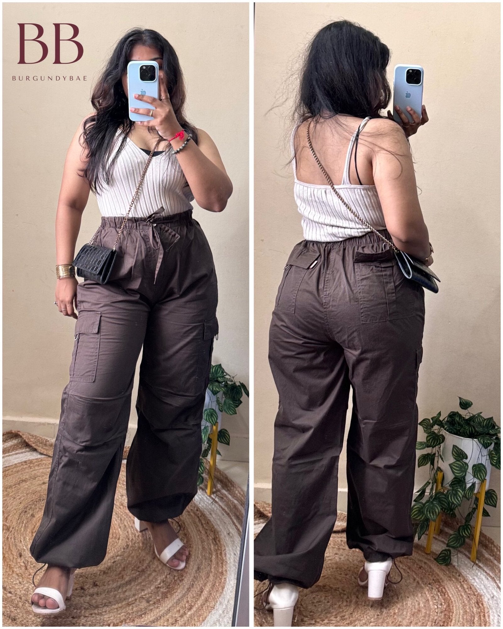 Brown Cotton Parachute Pants