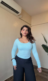 Round Neck Backless Crossover In-Built Padded Top