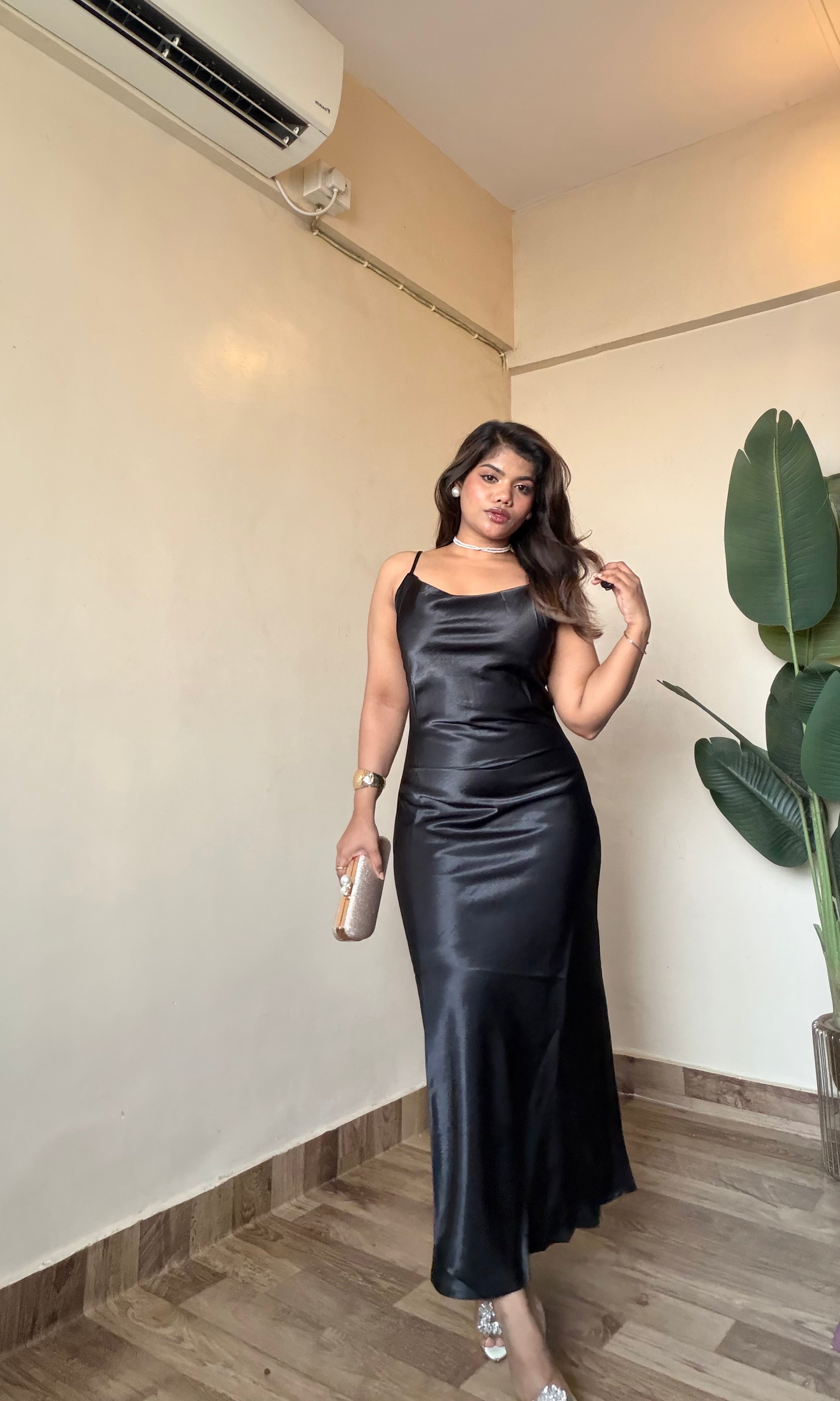 Black Satin Slip Dress