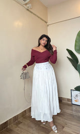 Embroidered Work Linen Maxi-Skirt