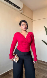 Overlap Wrap Body-fitted Top #9860