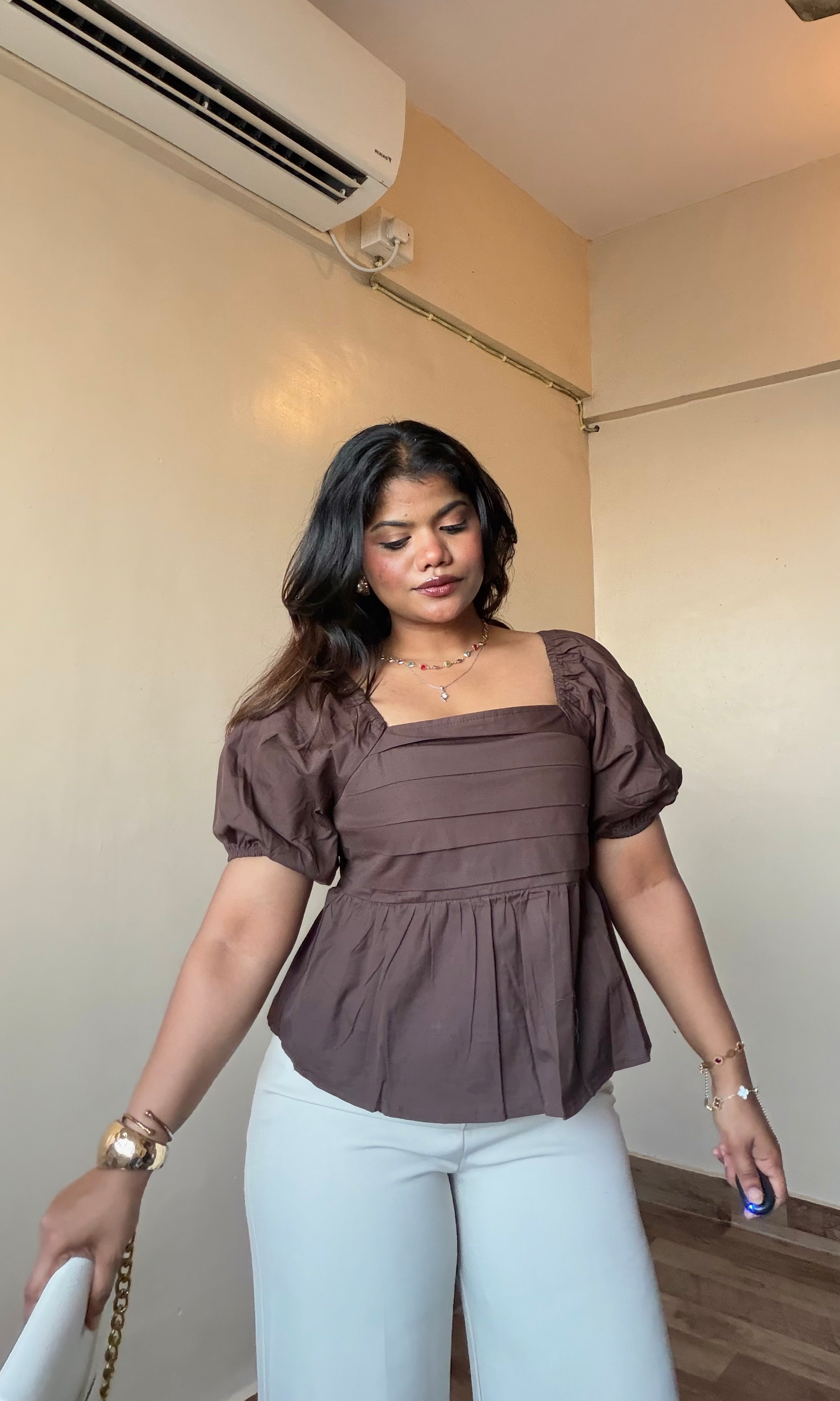 Square Neck Puff Peplum Top