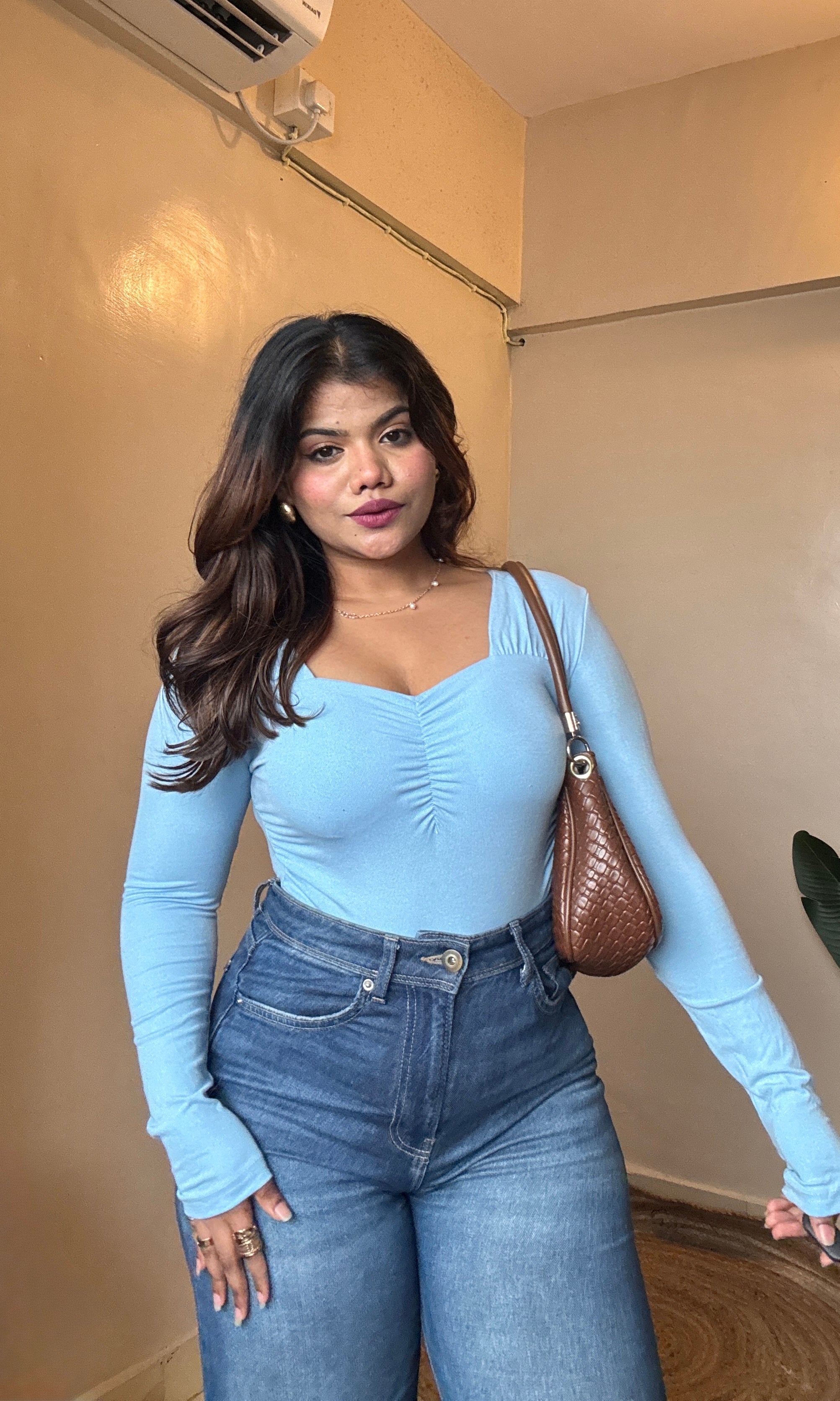 Blue Sweetheart Neck Top