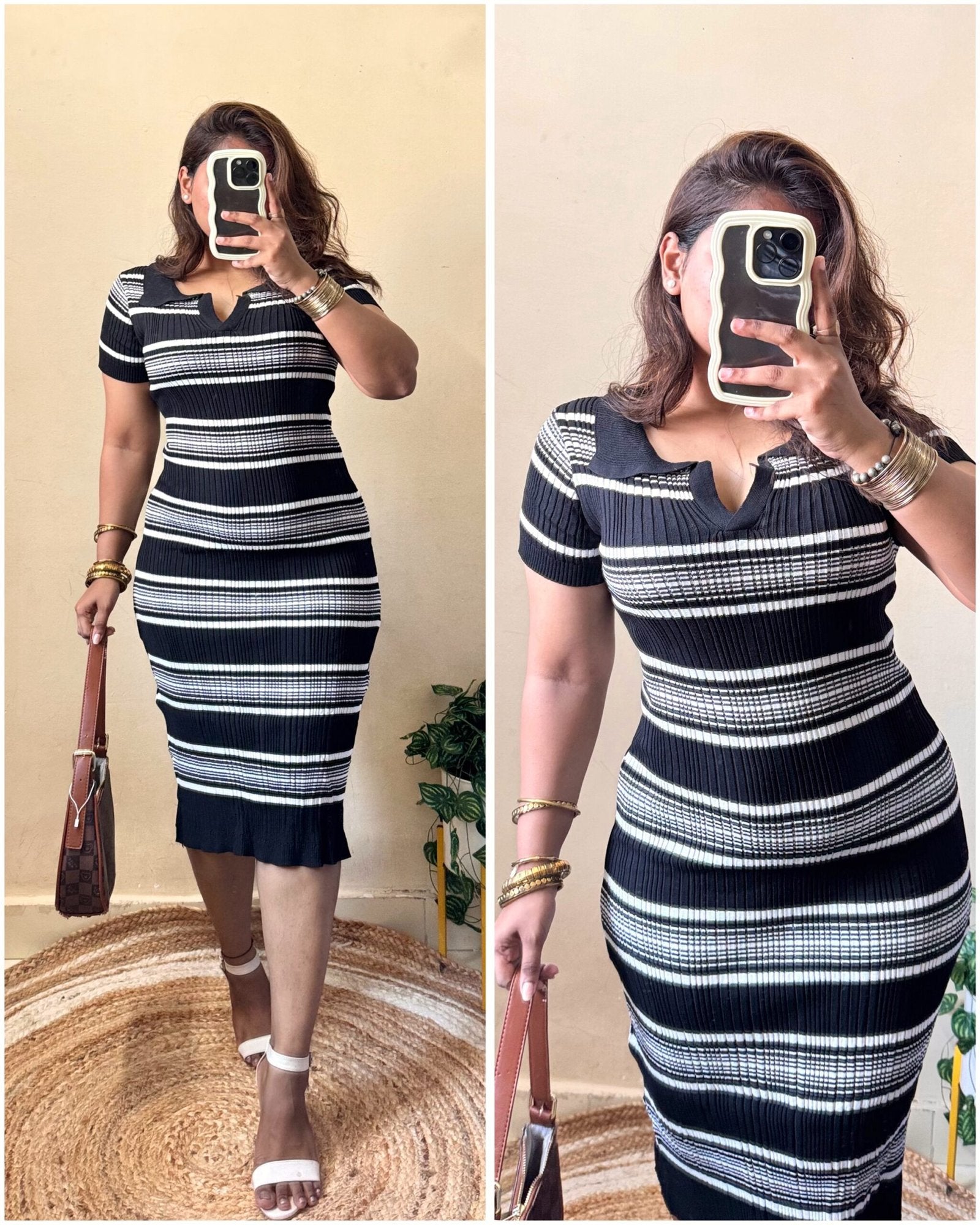 Black Striped Collar Bodycon Dress