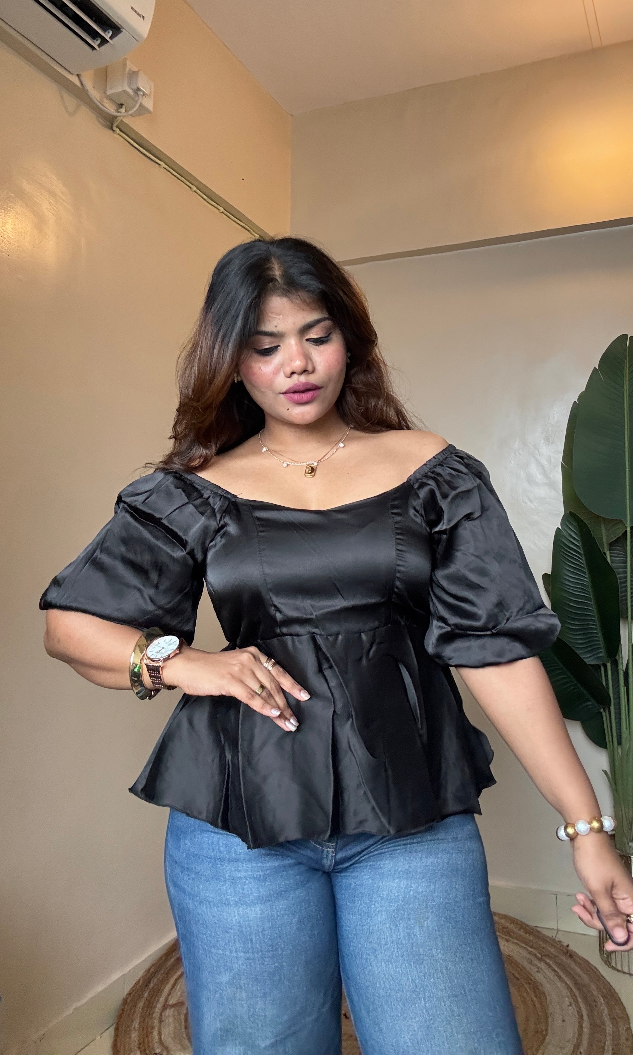 Satin Balloon Sleeve Top