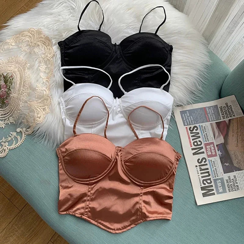 Satin Padded Corset Top With Adjustable Straps