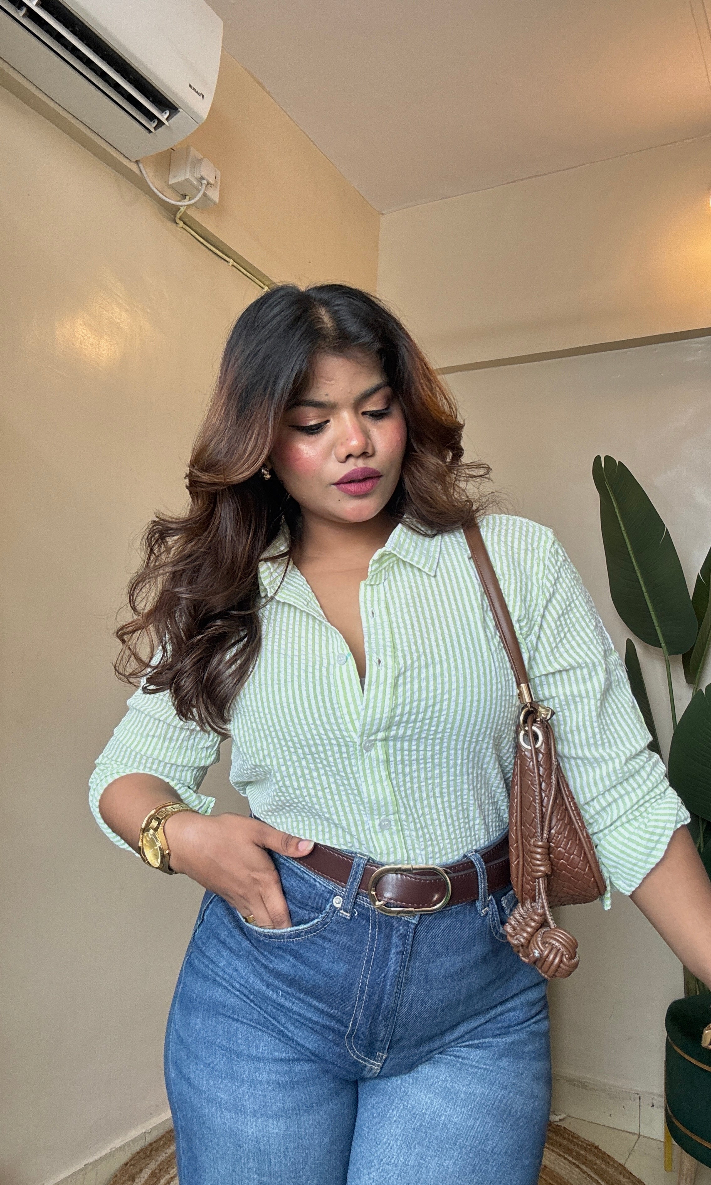 Green White Striped Shirt