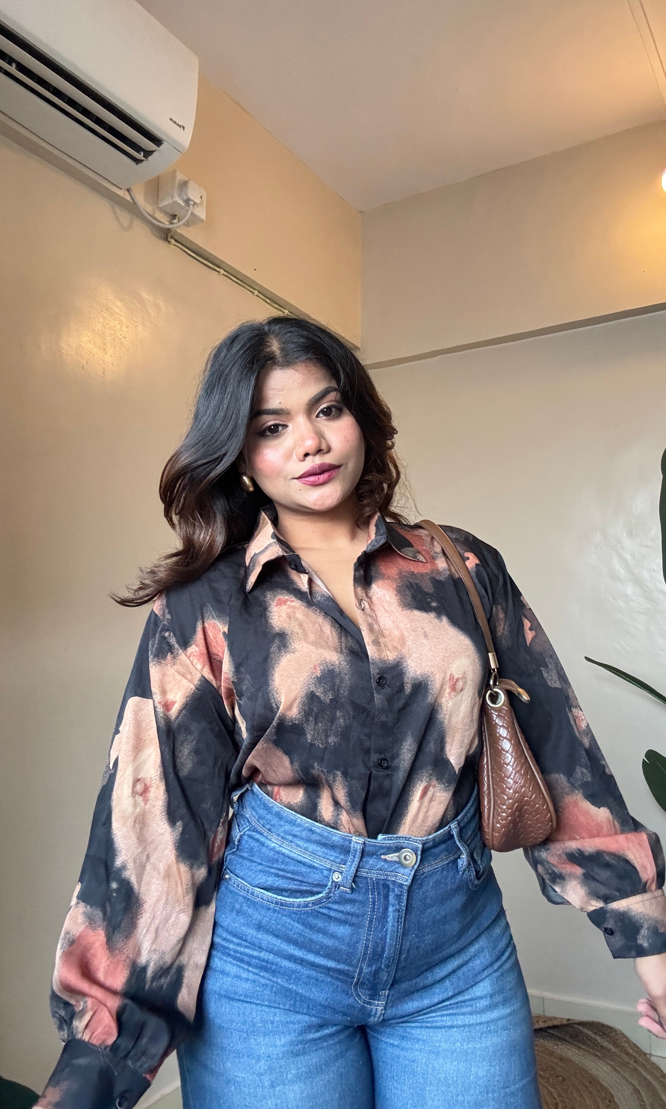 Black Brown Marble Printed Imported Shirt