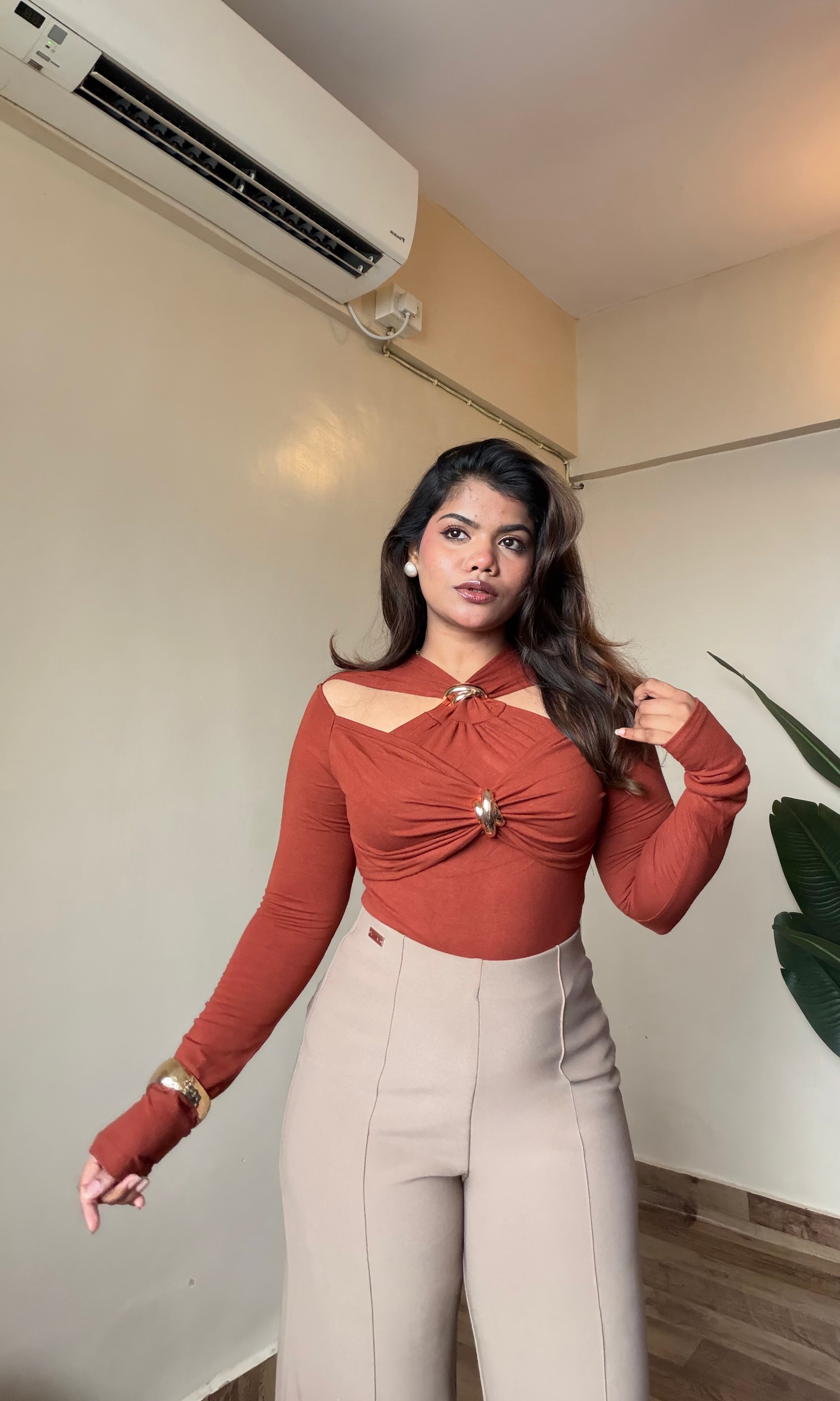 Metallic Twisted Front Cutout Top