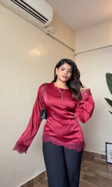 Lacey Asymmetric Satin Top