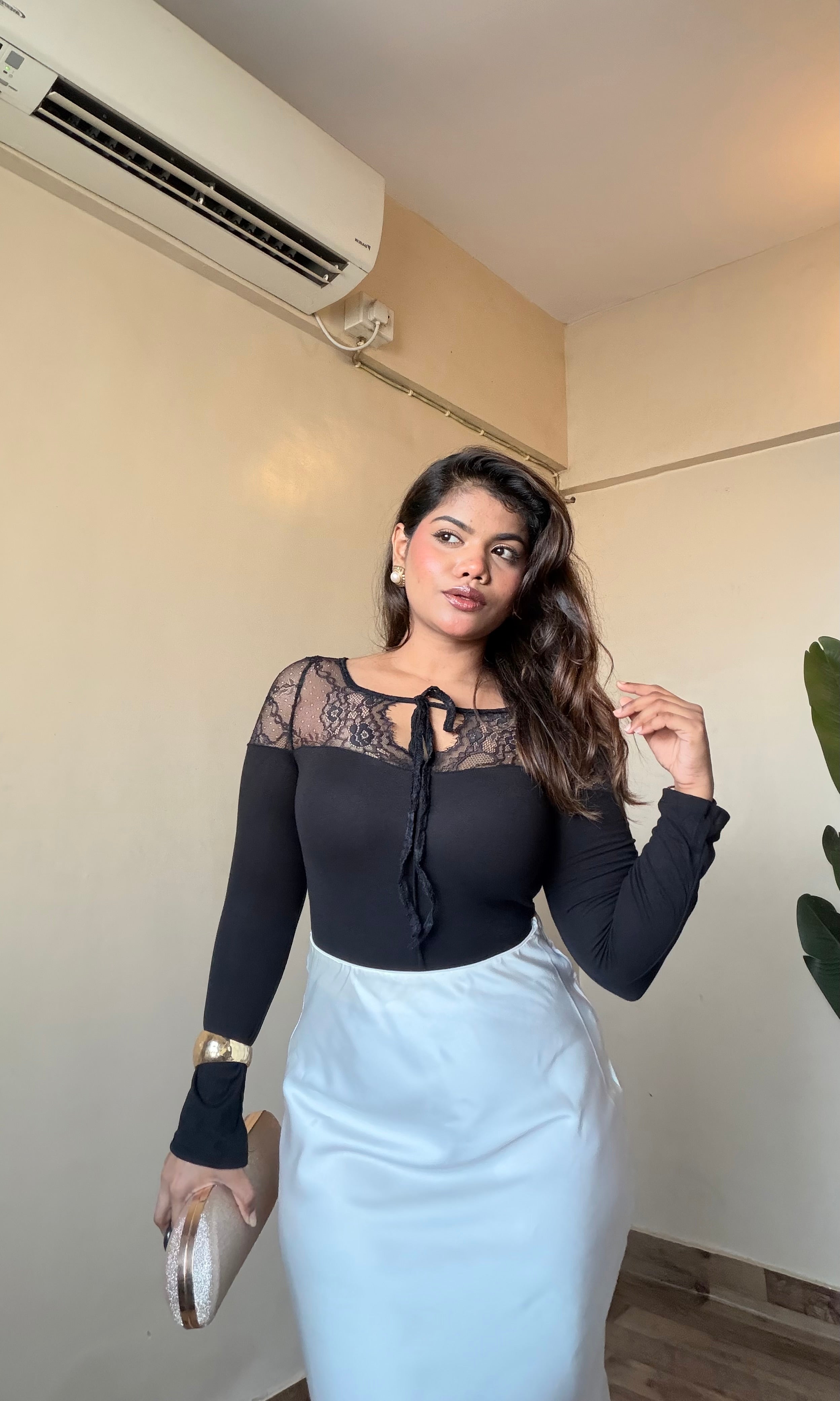 Black Mesh Neck-Work Top