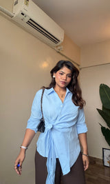 Linen Wrap Sculpted Tie-UP Shirt