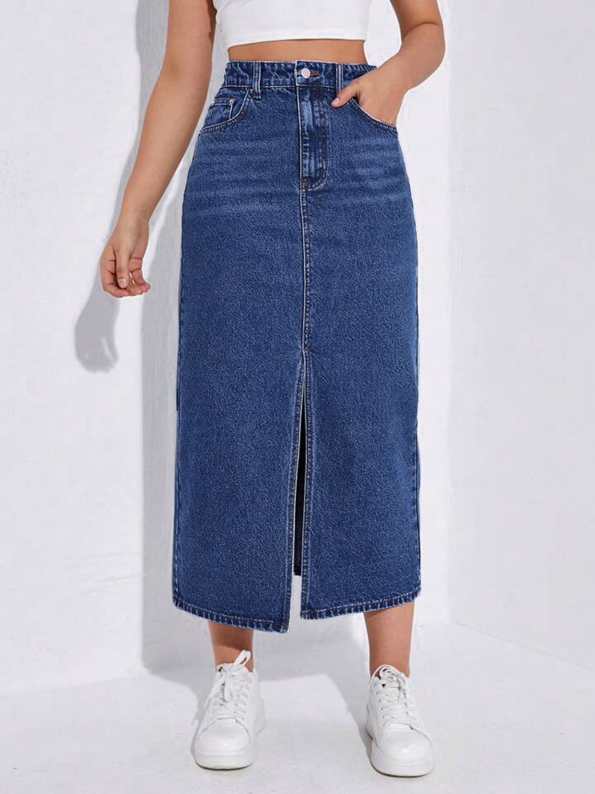 Dark Blue Whisker Denim Skirt