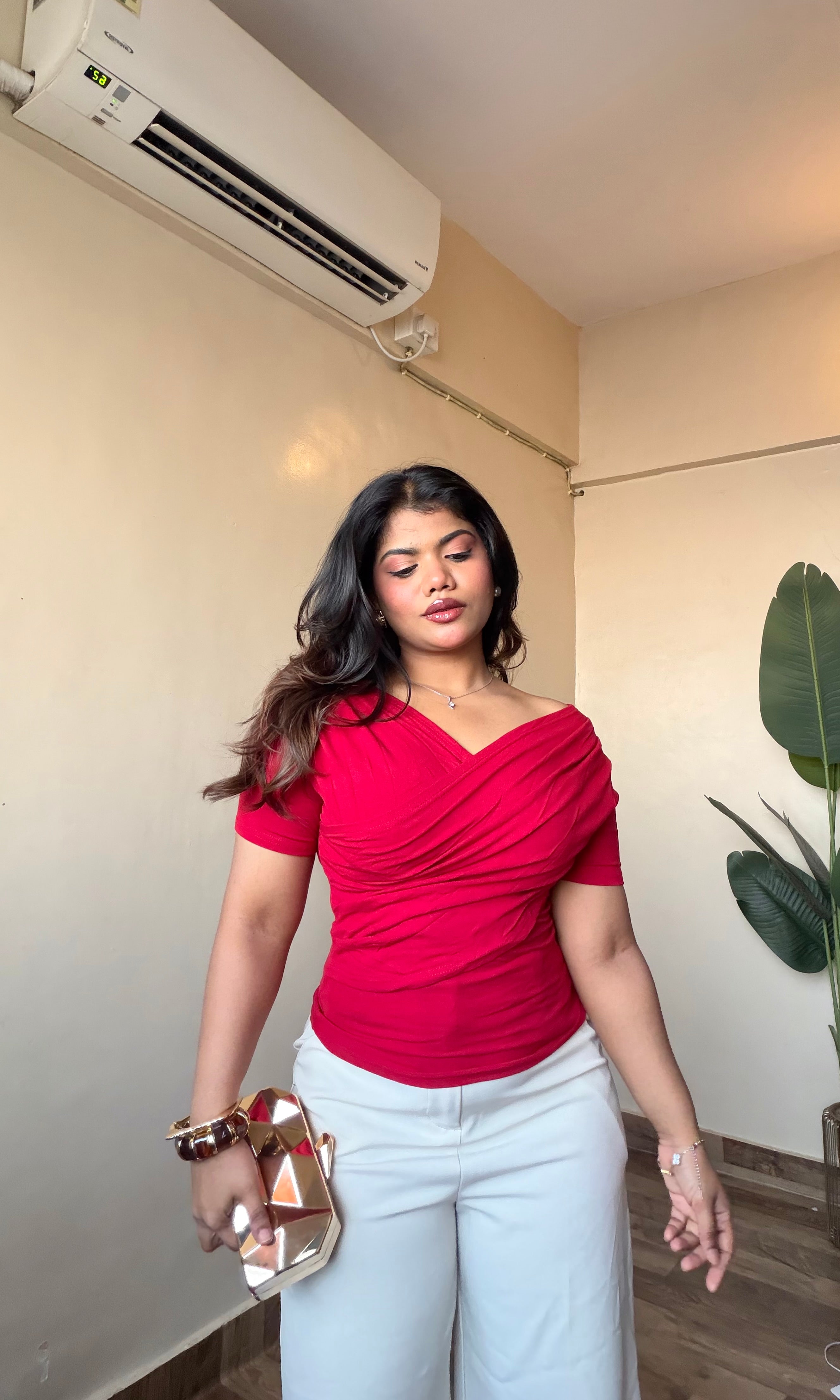 Overlapped Wrap Half Sleeve Top #9935