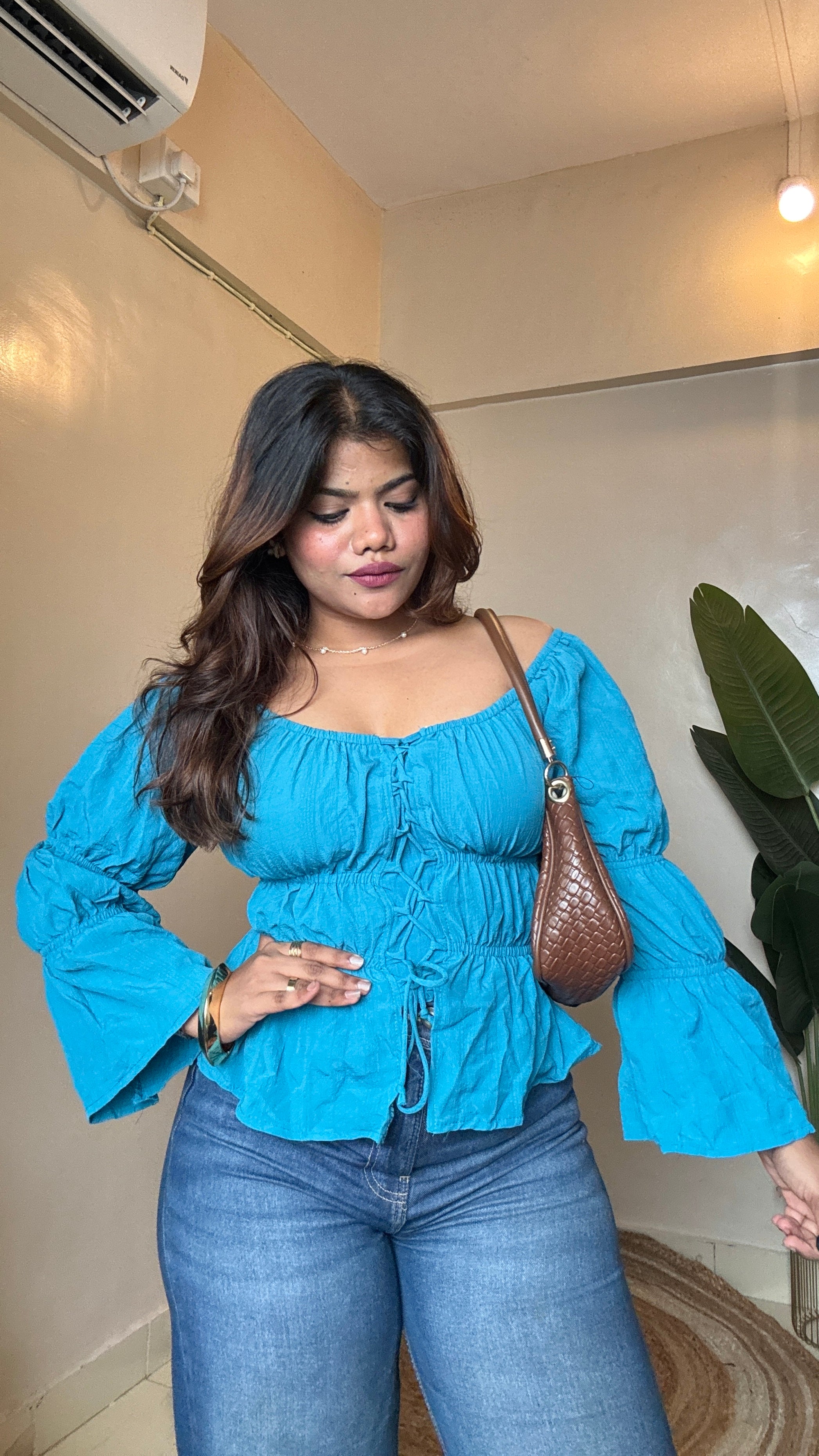 Peplum Top With Balloon Sleeves