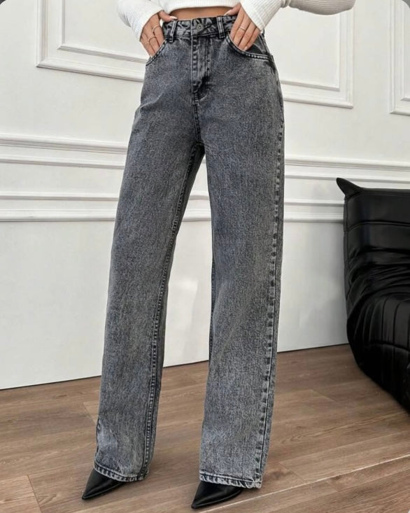 Charcoal Grey High Waist Wide Leg Jeans