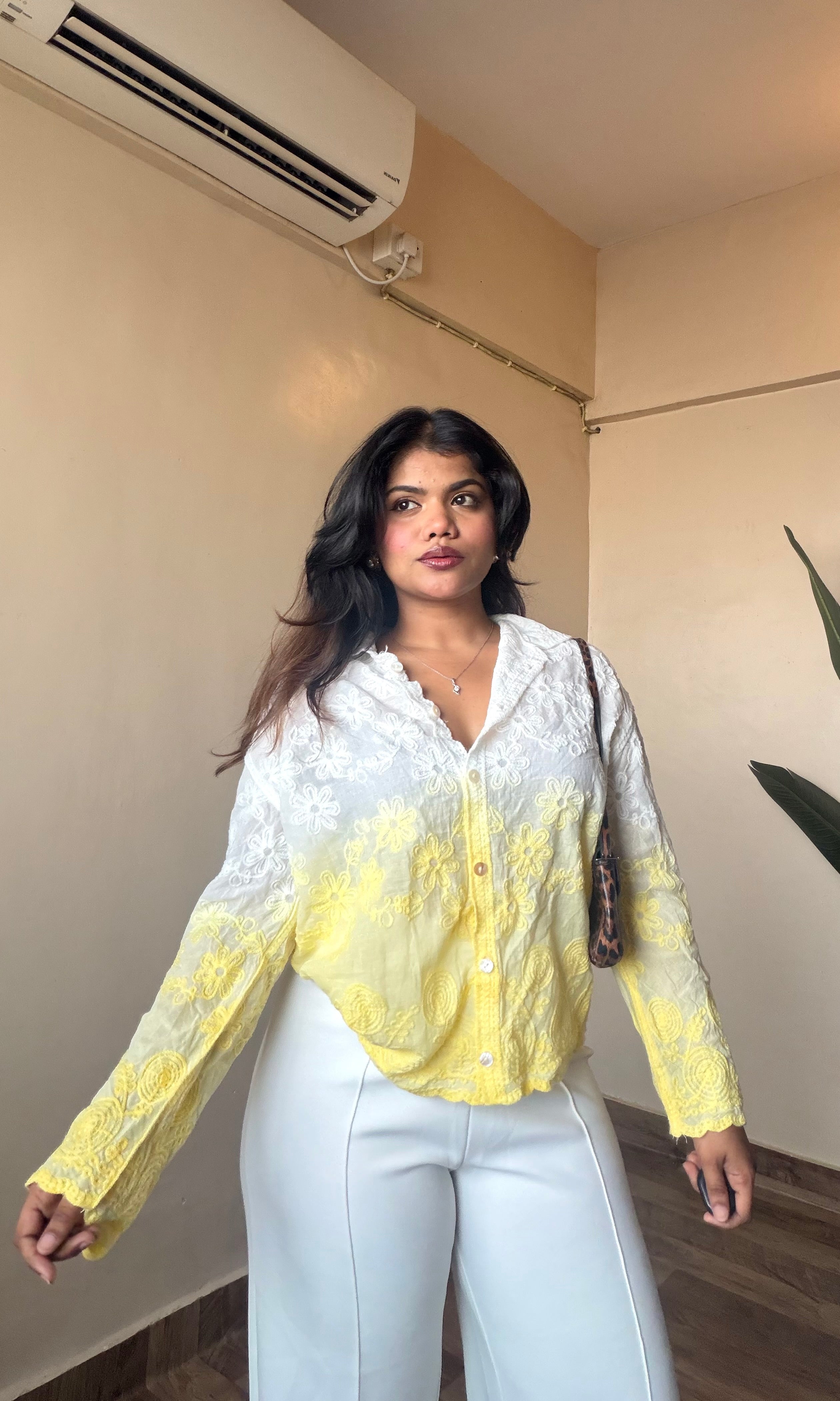 Ombre Embroidery Cotton Shirt